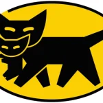 クロネコヤマトのロゴマーク。母猫が子猫をくわえているシンボルが描かれた黄色と黒のデザイン